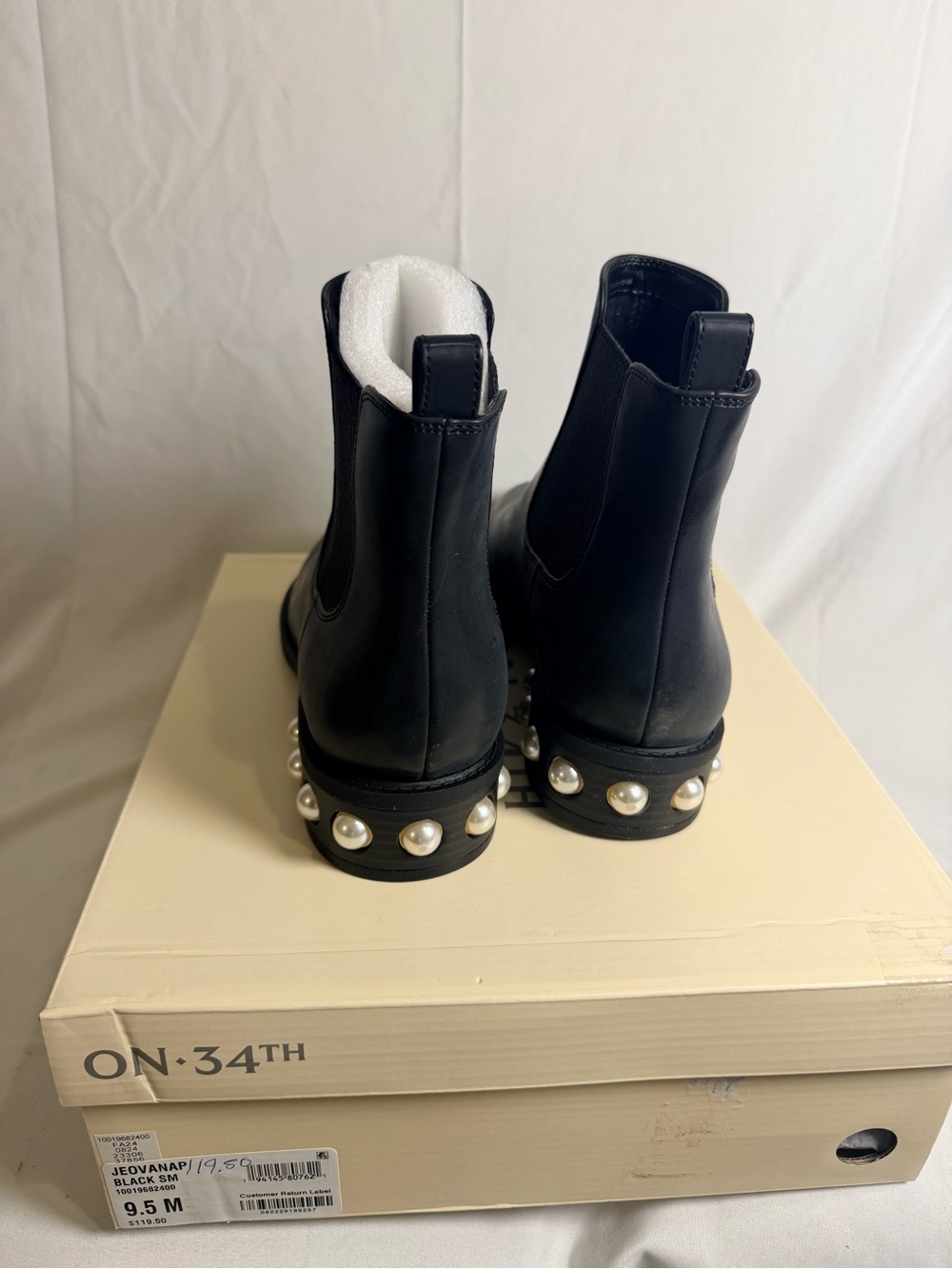 On 34th Black Leather Boots with Pearl Heel Accent - Picture 5 of 5